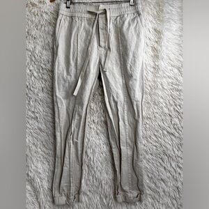 Alex Mill Crop ButtonFly Drawstring Pant Size 2 Linen Cotton Chino Natural Ivory
